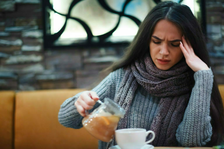 Flu cold or allergy symptom.Sick young woman having common cold