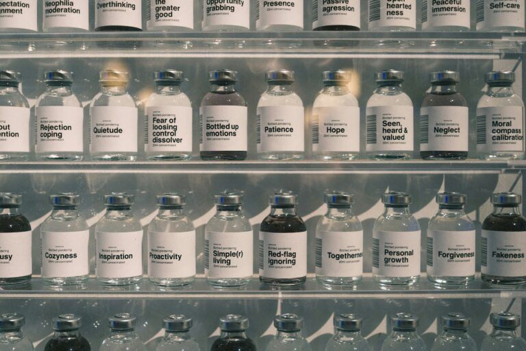 a group of bottles on a shelf