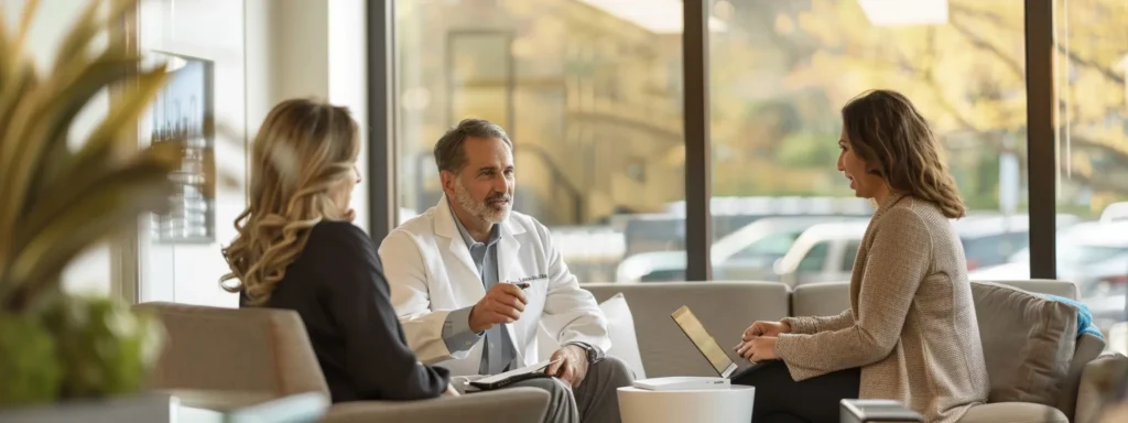 business professionals in lewes, delaware brainstorming skin health strategies at a dermatology clinic.