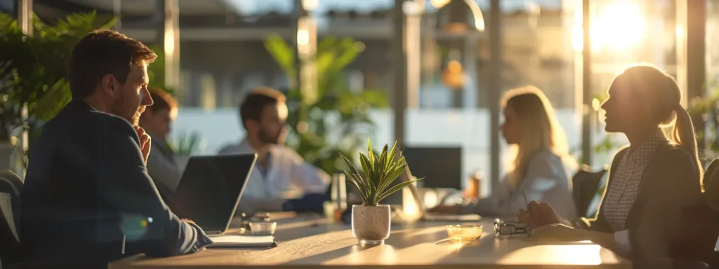 business professionals discussing puppy socialization setbacks and solutions.