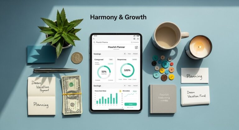 Featured illustration of a person using budgeting apps on phone and laptop for a personal finance and lifestyle article