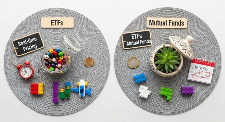 Illustration comparing ETFs and mutual funds for personal finance investing