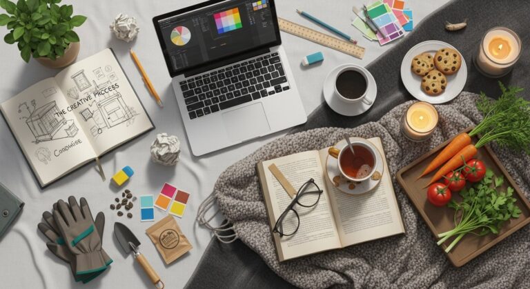 Illustration of a person managing personal finances and career choices with coins, resume, and calendar