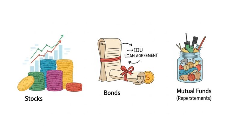 Featured illustration of stocks, bonds, and mutual funds for a personal finance article in Career & Lifestyle News